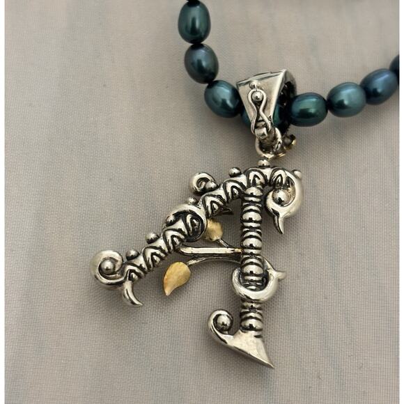 Barbara Bixby 925 SS 18K Initial”A”Pendant/Enhancer Teal Cultured Pearl Necklace - Picture 6 of 7